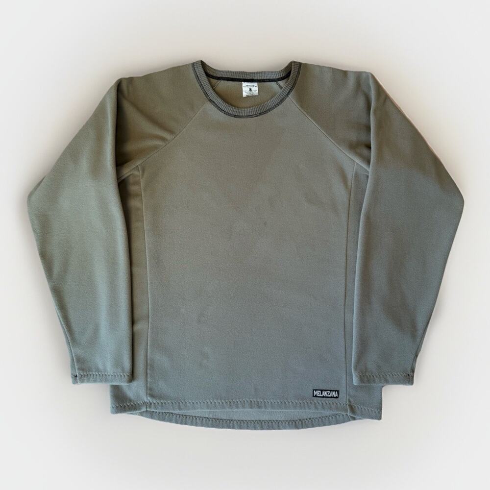 Melanzana Sweatshirt Large Tan Fleece Pullover Made in USA Colorado Micro Grid